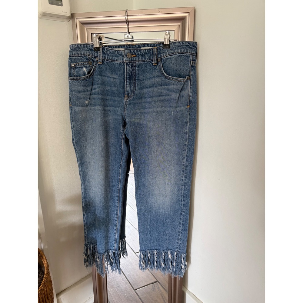 Pilcro and the Letterpress Hyphen Light Blue Fringe Hem Straight Leg Jeans 30